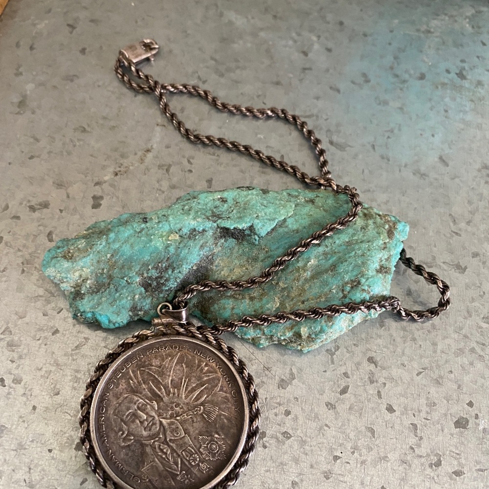 Vintage sterling silver German coin pendant and necklace